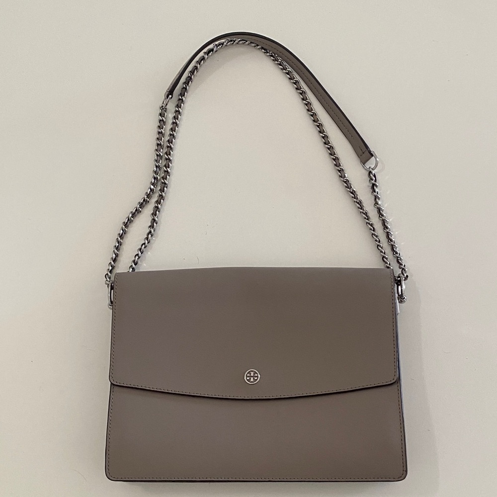 Tory Burch Elegant Gray Shoulder Bag